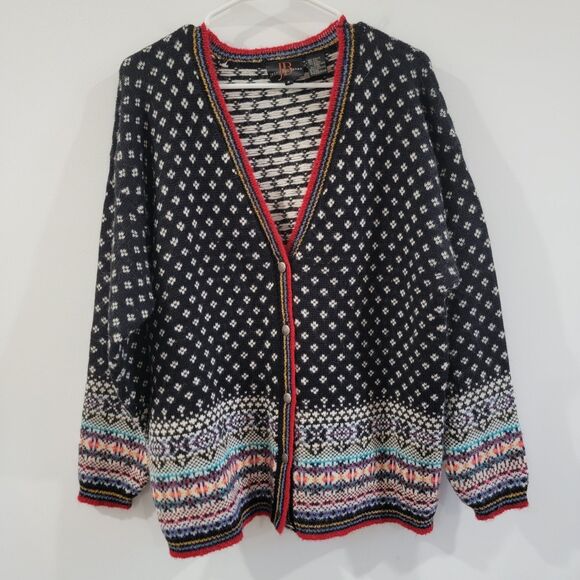 Vintage Womens Cardigan Size Medium Wool Angora Birdseye Nordic Fair Isle - Picture 1 of 7